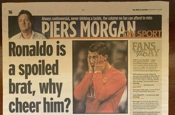 摩根08年专栏曾炮轰C罗戏精、奸诈的小蟾蜍、自恋的跳水惯犯 2 以下为原文内容